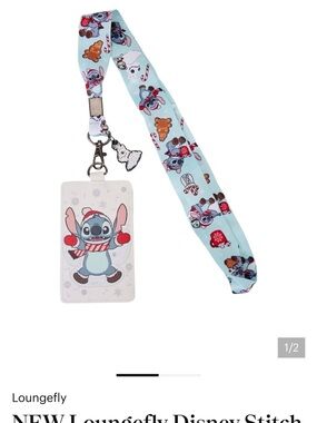 Loungefly Light Blue Stitch Holiday Lanyard with Card Holder